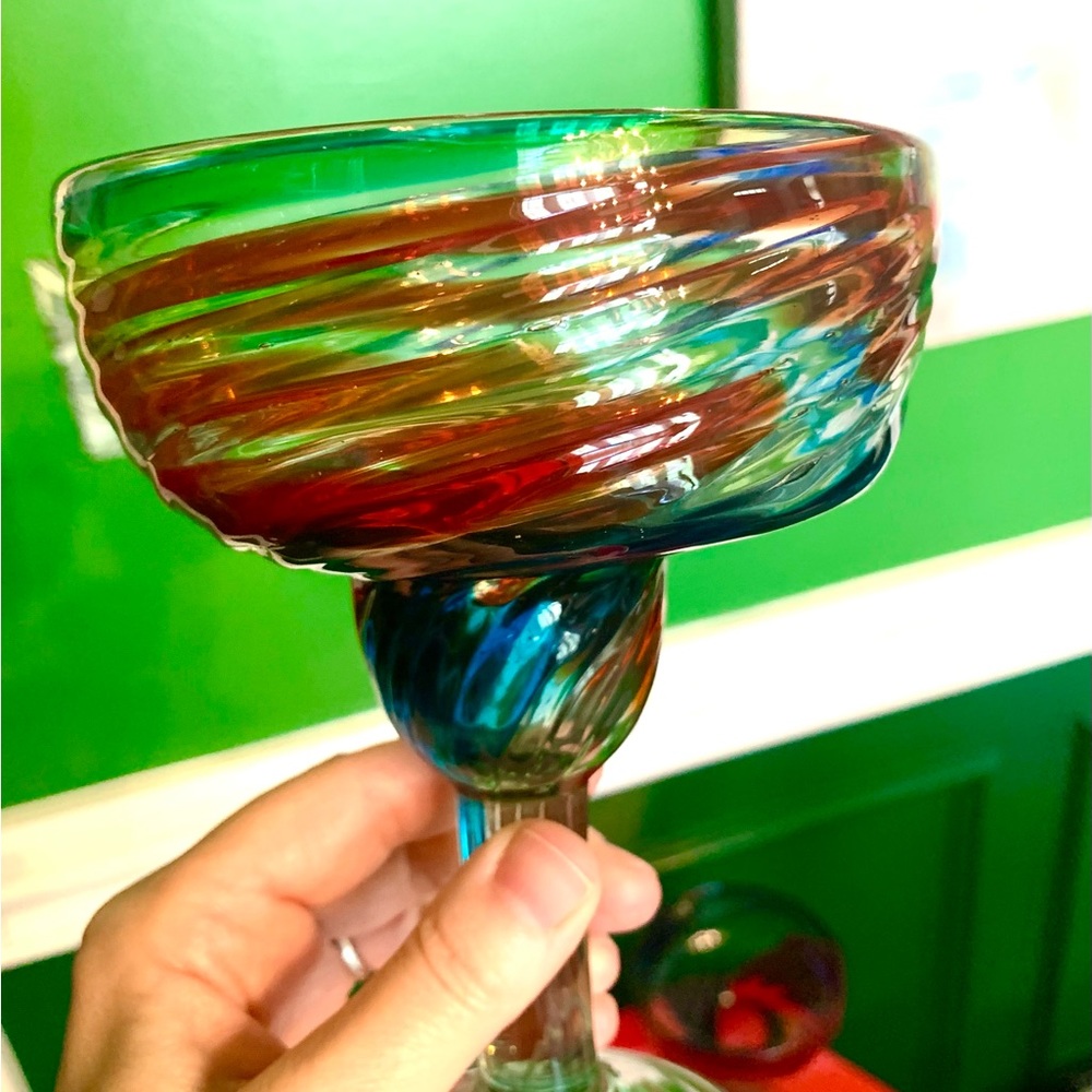 Set of 2, Large Hand-Blown Margarita Glasses